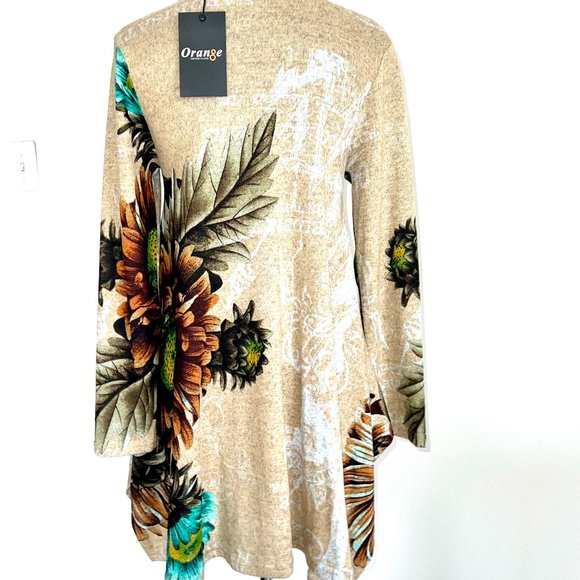 NWT Orange Fashion Village Sun Flowers Sweater Tunic S/M - Picture 7 of 10